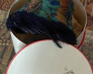 Vintage Peacock Feather Hat in Original Brandeis Box