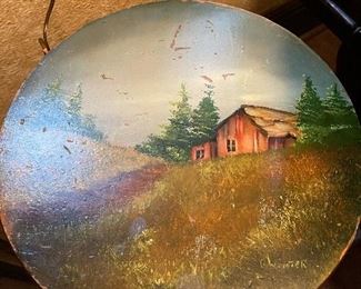 Artist Signed Painted Wood Stool