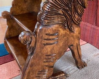 Wooden Lion Carved Minton-Spidell Stepping Stool measures 21" tall x 18" wide x 16" deep