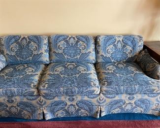 BAKER Furniture Blue Damask 3 Cushion Sofa