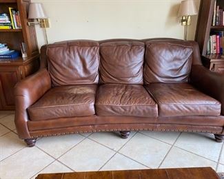 Hancock & Moore Leather 3 Cushion Sofa with Wood Feet