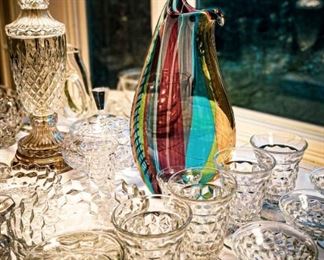 Table full of 1930's Fostoria American & antique crystal stem ware on its way from Natchez!