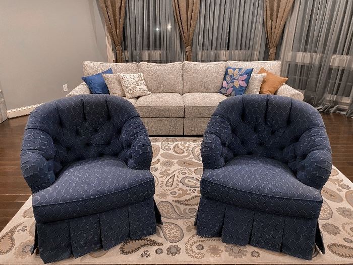 Ethan Allen Blue rocking chairs. 35" x 34" 32" Price is $850 each.