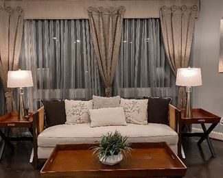 Sofa set with 2 end tables and 1 coffee table. Price is $1,100
Sofa: 76" x 33" x 29.5"
End table: 25.5" x 22' x 24"
Coffee table: 50" x 27" x 19"
