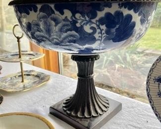 Beautiful Large Blue and White Pedestal and Bowl 