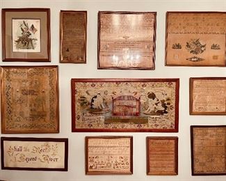Wall of Amazing American Samplers Dating from 1820