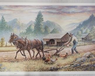 1026	SIGNED LEE ROBERSON LIMITED EDITION PRINT FROM THE ECHOES OF CADES COVE SERIES PLATE VIII TITLED *TURNING SEASONS (TIPTON PLACE)* 1994 NO. 540. 17 1/2 IN X 25 1/2 IN 
