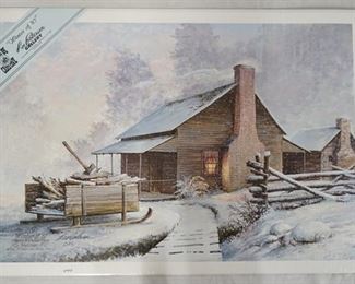 1028	SIGNED LEE ROBERSON LIMITED EDITION PRINT FROM THE ECHOES OF CADES COVE SERIES PLATE V TITLED *WINTER OF '87 (HENRY WHITEHEAD PLACE)* 1992 NO. 540. IMAGE IS 17 1/2 IN X 25 1/2 IN 
