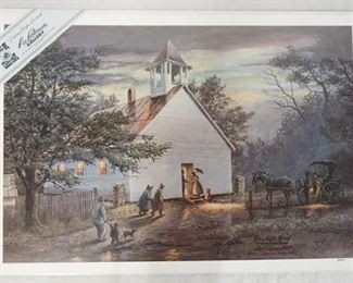 1029	SIGNED LEE ROBERSON LIMITED EDITION PRINT FROM THE ECHOES OF CADES COVE SERIES PLATE I TITLED *RAINY NIGHT REVIVAL* 1990 NO. 540. IMAGE IS 17 1/2 IN X 25 1/2 IN 
