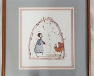 1051	SIGNED P. BUCKLEY MOSS LIMITED EDITION FRAMED PRINT TITLED *MOTHER'S WALK* DATED 1994 NO. 104/1000. 16 1/4 IN X 17 1/4 IN INCLUDING FRAME. 
