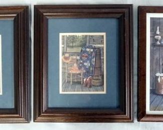 1056	LOT OF THREE WILMA B. VINCENT PRINTS. ONE OF THE PRINTS DECPICTING A STOVE IS LIMITED EDITION SIGNED LOWER RIGHT. NO 175/200 & IS DATED 1982. LARGEST IS 10 1/4 X 12 3/4 IN INCLUDING FRAME. 
