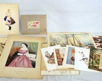 1077	LARGE LOT OF MISC. ART PRINTS, EPHEMERA ETC. AS FOUND. 
