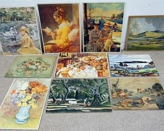 1076	LARGE LOT OF TEN MISCELANIOUS ART PRINTS. AS FOUND. 

