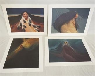 1081	LOT OF FOUR FRANK HOWELL ART POSTERS ALL ARE SPECIAL EDITION FOR WINNER'S CIRCLE GALLERY & COPYRIGHT DATED 1988. LOT INCLUDES *DISTANT MOUNTAINS* *SKY PONIES* *FATHER'S SWEET STORM* & *PRESISTENCE OF DREAMS* LARGEST IS 20 IN X 24 IN . 

