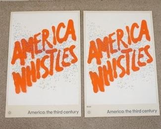 1086	LOT OF TWO AMERICA: THE THIRD CENTURY *AMERICA WHISTLES* BICENTENNIAL POSTERS SPONSORED BY MOBIL OIL. 24 IN X 35 IN. 
