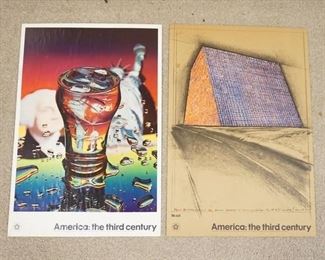 1091	LOT OF 2 AMERICA: THE THIRD CENTURY BICENTENNIAL POSTERS SPONSORED BY MOBIL OIL.  24 IN X 35 IN. AS FOUND 
