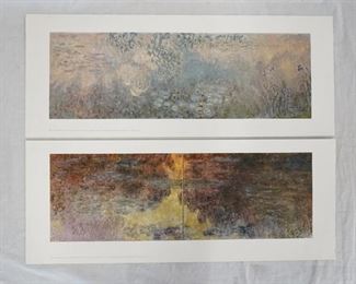 1098	LOT OF TWO CLAUDE MONET PRINTS BY SHOREWOOD REPRODUCTIONS INC. *WATER LILLIES* & *SEA ROSES. BOTH ARE 28 1/2 IN X 11 1/2 IN. 
