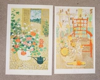 1100	LOT OF 2 LYDIA KEMENY ART POSTERS BY NEW YORK GRAPHIC SOCIETY; *THE RED CHAIR* COPYRIGHT DATED 1968 PRINTED IN AUSTRIA, HAS A SMALL TEAR & SOME CREASING ON THE UPPER RIGHT HAND CORNER & SOME WEAR AROUND THE BORDER & *GERANIUMS* COPYRIGHT DATED 1972 PRINTED IN AUSTRIA. LARGEST IS 24 IN X 36 1/2 IN. ALSO HAS SOME MINOR WEAR AROUND BORDER. 
