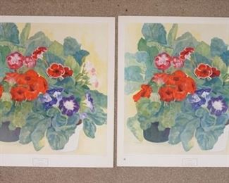 1101	LOT OF TWO SUSAN DETJENS ART POSTERS BY NEW YORK GRAPHIC SOCIETY, BOTH ARE TITLED *GLOXINIAS II* & COPYRIGHT DATED 1976 PRINTED IN SWITZERLAND. ONE OF THE POSTERS HAS A TEAR ON THE BORDER. THEY ARE BOTH APP. 33 1/4 X 34 1/4. 
