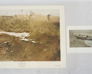 1105	LOT OF TWO ANDREW WYETH ART PRINTS/POSTERS BY AARON ASHLEY INC. *SPINDRIFT* & *EDGE OF THE FIELD* LARGEST IS 31 1/4 IN X 21 1/4 IN. 
