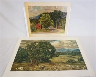 1115	LOT OF TWO LUIGI LUCIONI ART POSTERS; *ROUTE 7* COPYRIGHT 1946 BY ASSOCIATED AMERICIAN ARTISTS INC. & *VERMONT PASTORAL* BY HOME ART INC. NYC. HAS SOME DAMAGE AROUND THE BORDER. LARGEST IS 38 IN X 25 IN. 
