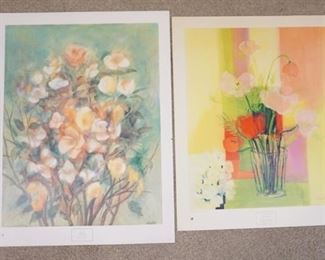 1122	LOT OF TWO FLORAL ART POSTERS BY NEW YORK GRAPHIC SOCIETY; *APRIL FLOWERS* BY CAROL AUER COPYRIGHT DATED 1971 & *MOONFLOWERS* BY SIDNEY LOEB COPYRIGHT DATED 1979- HAS A TEAR ON RIGHT SIDE OF BORDER. LARGEST IS 35 1/2 IN X 27 1/2 IN. 
