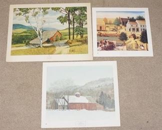 1130	LOT OF THREE ART POSTERS OF NEW YORK GRAPHIC SOCIETY OF BARNS/FARM SCENES. LOT INCLUDES *THE RESIDENCE OF DAVID TWINING 1787* BY EDWARD HICKS COPYRIGHT DATED 1980, *A WAITING SPRING* BY HERBERT LUCAS COPYRIGHT DATED 1979, & *SUNNY VALLEY* BY GENE PELHAM. POSTERS HAVE SOME WEAR/TEARS AROUND THE BORDER. LARGEST IS 40 IN X 29 IN. 
