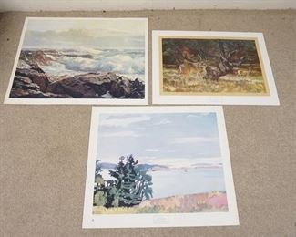 1131	LOT OF THREE ART POSTERS BY NEW YORK GRAPHIC SOCIETY. LOT INCLUDES; *WHITE TAIL DEER* BY TRAVIS KEESE, *VIEW OF BARRED ISLAND* BY FAIRFILED PORTER COPYRIGHTED DATED 1980 & *WINWARD SHORE* BY FREDERICK J. WAUGH. POSTERS HAVE SOME WEAR/TEARS AROUND BORDERS. LARGEST IS 37 3/4 IN X 29 1/2 IN. 
