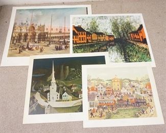 1132	LOT OF FOUR ART POSTERS BY NEW YORK GRAPHIC SOCIETY. LOT INCLUDES; * SUNDAY VISITERS* BY E. MELVIN BOLSTAD, *MIDNIGHT RIDE OF PAUL REVERE* BY GRANT WOOD COPYRIGHT DATED 1980, *SOMME RIVER LOCK* BY BERNARD BUFFET COPYRIGHT DATED 1962, & *VENICE THE SQUARE OF ST. MARK* CANALETTO (GIOVANNI ANTONIO CANALE) COPYRIGHT DATED 1953. POSTERS MAY HAVE SOME WEAR/TEARS AROUND THE BORDERS. LARGEST IS 40 IN X 32 3/4 IN. 
