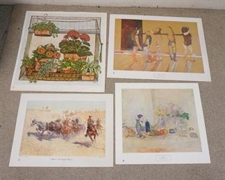 1133	LOT OF FOUR ART POSTERS BY NEW YORK GRAPHIC SOCIETY. LOT INCLUDES; *ATTACK ON THE SUPPLY WAGONS* FROM THE JOHN DOUTHITT COLLECTION COPYRIGHT DATED 1944, * EFFECT OF LIGHT* BY JAMES ENSOR COPYRIGHT DATED 1979, *CORPS DES ENFANTS* BY ROBERT A. HEINDEL COPYRIGHT DATED 1982, & *JOYS OF SUMMER* BY IDA PELLEI COPYRIGHT DATED 1975. POSTERS MAY HAVE SOME WEAR/TEARS AROUND BORDERS. LARGEST IS 29 1/2 IN X 30 3/4 IN. 
