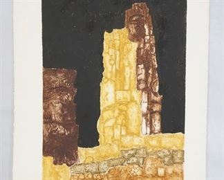 1137	SIGNED MARTHA SLAYMAKER LIMITED EDITION PRINT TITLED *ANASAZI STRUCTURES* NO. 64/85 PENCIL SIGNED LOWER RIGHT. 22 1/4 IN X 30 IN. 
