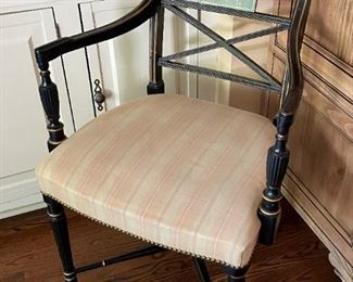 Black Open Armchair with Floral Painted Details