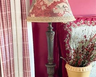 Vintage Metal Table Lamp with Floral Shade (there are 2 of these available)