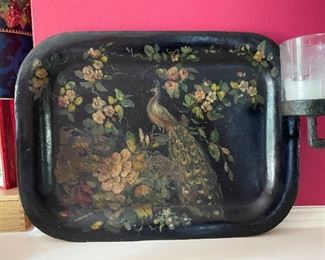 Small Hand Painted Tole Tray with Peacock