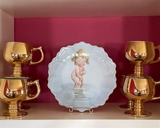 Gold Cups, Vintage Porcelain Plate