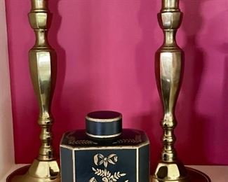 Brass Candlesticks, Tole Canister