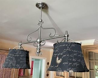 Double Pendant Light with Black Rooster/Script Shades (comes with an additional extension rod)