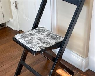 Black Folding Chair with Toile Cushion