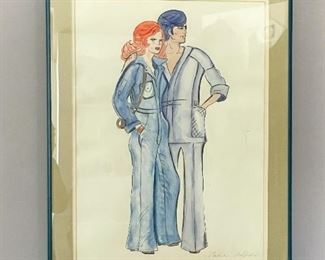 Framed Artwork / Watercolor (Brenda Starr and Basil St. John), Signed Joshie Walker