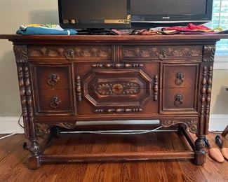 Vintage Carved Wood 4-Drawer Chest