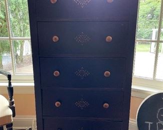 Black & Gold Painted 5-Drawer Chest / Dresser