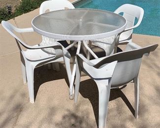 Patio Table, Plastic Chairs