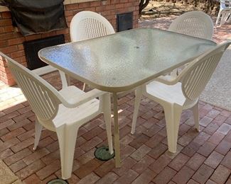 Patio Table, Plastic Chairs