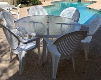 Patio Table, Plastic Chairs