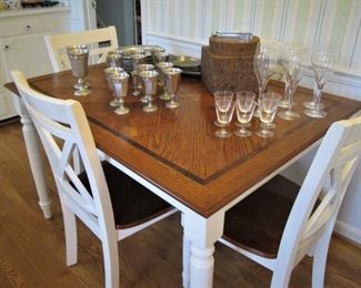 Kitchen Table with 4 Chairs....Pewter...Glassware...
