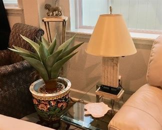 Metal and Glass Side Table - Lamps- 
Jardiniere with Plant 
