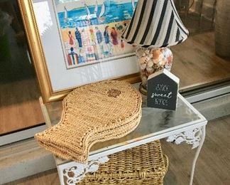 Metal & Glass Side Table- Fish Design Placemats - Lamp - Decor 