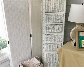 Screen Divider - Tall Wicker Cabinet - Baskets 