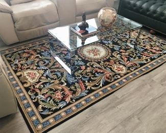 Metal Glass Coffee Table-
Needlepoint Rug 59”x96”