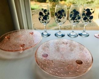 Depression glass cake plates